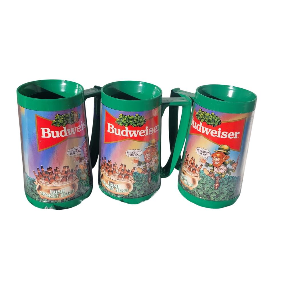 Lot of 3 VTG 1986 Budweiser Green Irish Spoken This‎ Buds For You Beer Stein Mug